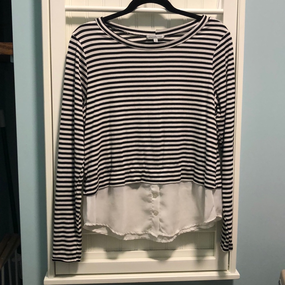 Black and White Striped Shirt with Sheer Underlay